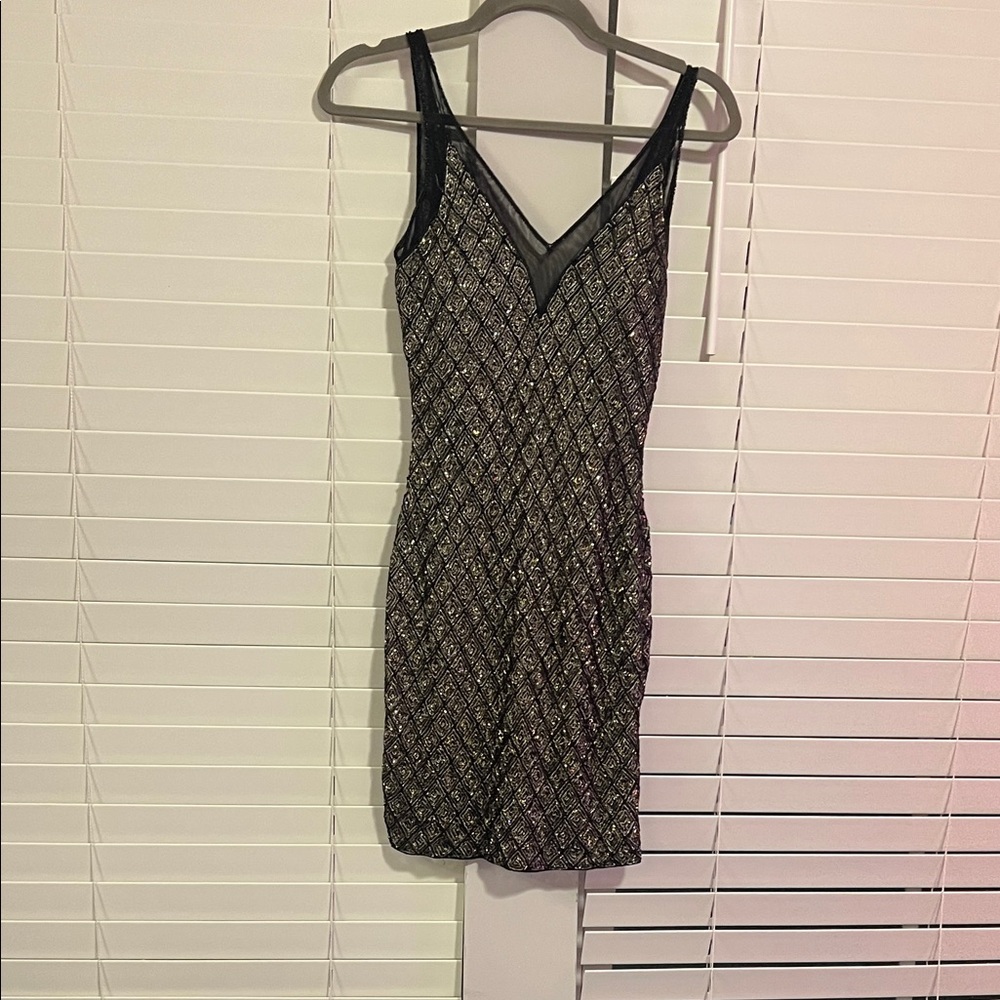 Primavera Couture Black and Gold Mini Dress